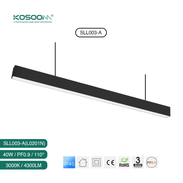 Lumière du jour LED Suspension linéaire Noir 40W 3000K 4300LM SLL003-A-L0201N  KOSOOM