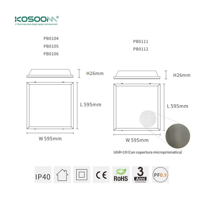 Dalle LED Plafond Carré Surface 3000K PLB001-PB0104 KOSOOM-Panneau LED 60x60