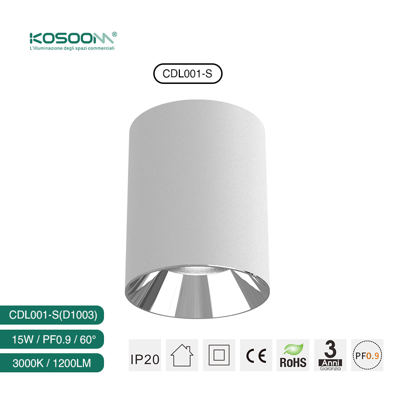 7W 3000K Rond Blanc Surface Plafond LED Downlight D1001 CRI≥90 CDL001-S Kosoom-Spots