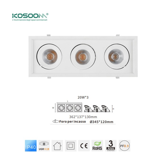 Efficacité énergétique 20W*3 3000K 4950LM C0411 LED Downlights CSL004-A KOSOOM-Downlights