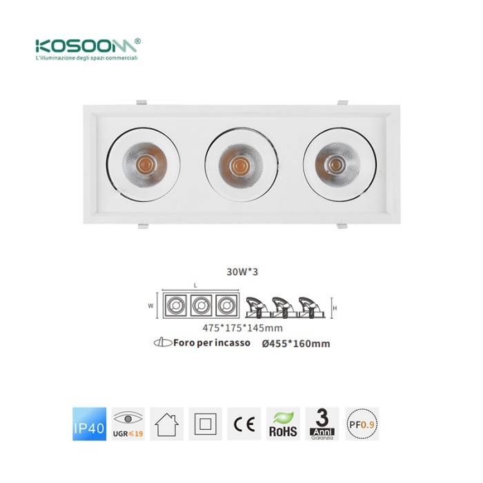 C0417 LED Downlights Acheter en vrac 30W*3 3000K 7050LM CSL004-A KOSOOM-Spots