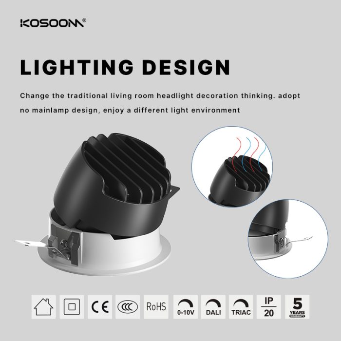 Efficacité énergétique Personnalisable CB7512 LED Downlight 12w 800LM Ajustable Poutre Angle 15°/24°/40°/50° -Kosoom-Downlights