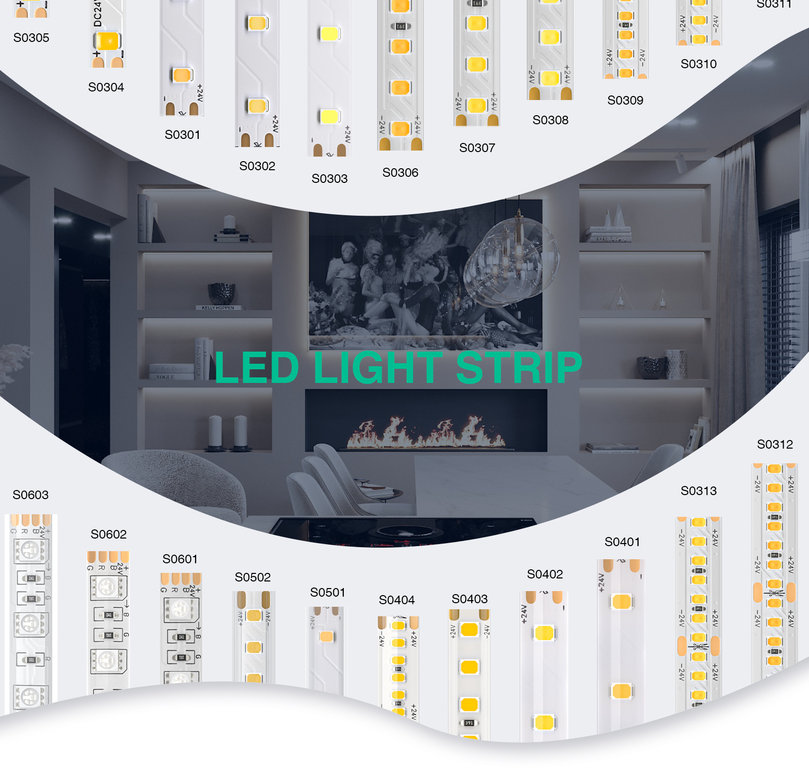 Ruban LED extérieur,IP65,DC24V,8W/m,3000K,984 lm/M,CRI≥80,Garanzia：3anni /L5000*W10*H4mm-Ruban LED au plafond--11